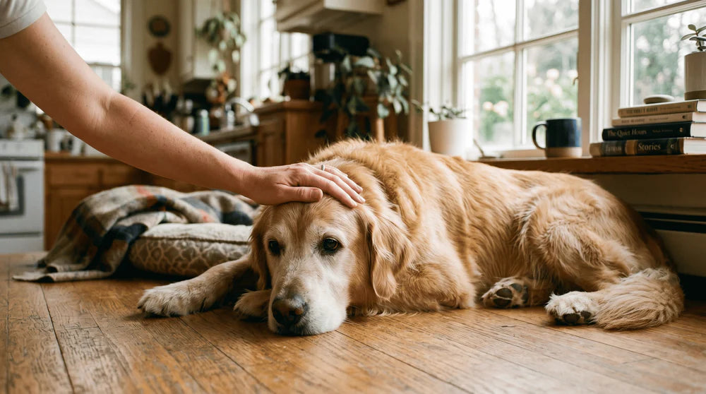 Senior dog resting at home